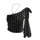 Polka Dot Top with Shoulder Bow (Black)