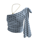 Polka Dot Top with Shoulder Bow (Light Blue)