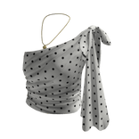 Polka Dot Top with Shoulder Bow (White)