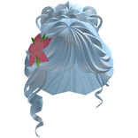 pretty blue curly bun with pink clematis flower