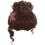 pretty brown curly bun with pink clematis flower