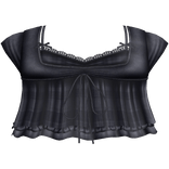 pretty gothic ruffled blouse w tank top navy blue