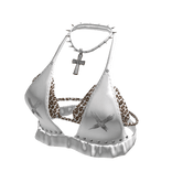 Punk Leopard Studded Halter Top white[MAX]