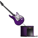 purple electric guitar with a purple amp