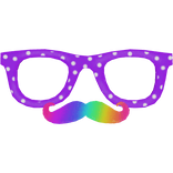 ♡ purple polka dot glasses w rainbow mustache