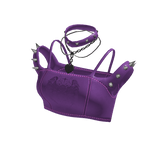 Purple Punk Spiked Leather Crop Top[MetaMuse]