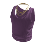 Purple Ribbed Tank Top w/ Gold Chains Necklaces