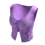 Purple Stylish Floral Hibiscus Pleated Crop Tee