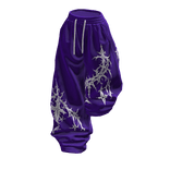 Purple White Print Half Raised Baggy Sweatpants