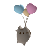 Pusheen cat flying around you with heart ballons 