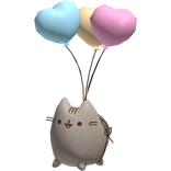 Pusheen cat flying around you with heart ballons 