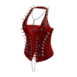 Spiked Lace Up Halter Corset (Red)