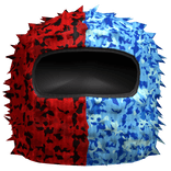 red and blue distressed ski mask