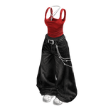 Red Baggy Vintage Streetwear Girl Outfit / 04