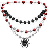 red black layered star chain necklace w spider