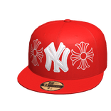 Red Custom Chrome Hearts NY Yankee Fitted