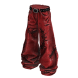 Red Gothic Centipede Distressed Denim