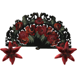 Red Maximalist Floral Rose Fan with Lily Flowers