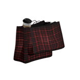 red plaid double shopping bag with coffee cup