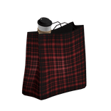 red plaid shopping bag with coffee cup