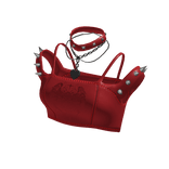 Red Punk Spiked Leather Crop Top[MetaMuse]