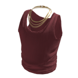 Red Ribbed Tank Top w/ Gold Chains Necklaces