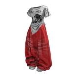 Red Vintage Y2K Baggy Jeans Girl Outfit / 01