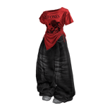 Red Vintage Y2K Baggy Jeans Girl Outfit / 01