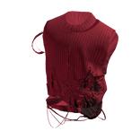 Red Y2K Distressed Strap Knit Top [PBR]
