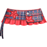 Retro Plaid Gyaru Floral Pleated Skirt Blue Red
