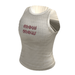 Rhinestone Logo Tank Top | Beige & Pink