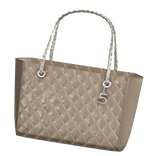 Right | Beige Quilted Leather Silver Charm Tote 
