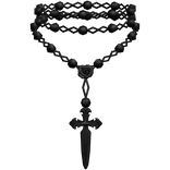 rose & dagger rosary necklace black