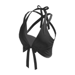 Ruched Halter Crop Top with Front Tie (Black)