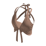 Ruched Halter Crop Top with Front Tie (Brown)