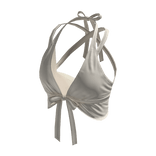 Ruched Halter Crop Top with Front Tie (Cream)