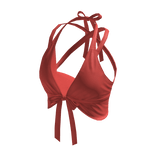 Ruched Halter Crop Top with Front Tie (Red)
