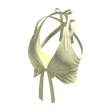 Ruched Halter Crop Top with Front Tie (Yellow)