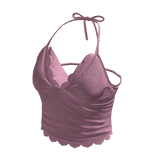 Ruched Halter Top with Ruffle Trim (Mauve)