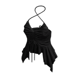 Ruched Ruffle Halter Top ⭐ (Black)