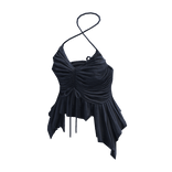 Ruched Ruffle Halter Top ⭐ (Blue)