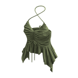 Ruched Ruffle Halter Top ⭐ (Green)