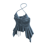 Ruched Ruffle Halter Top ⭐ (Light Blue)
