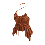 Ruched Ruffle Halter Top ⭐ (Orange)