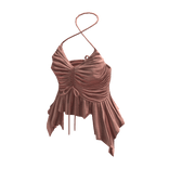 Ruched Ruffle Halter Top ⭐ (Pink)