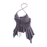Ruched Ruffle Halter Top ⭐ (Purple)