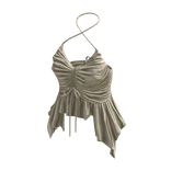 Ruched Ruffle Halter Top ⭐ (White)