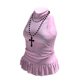 💗RUFFLE HEM HALTER TOP WITH NECKLACE_PINK