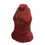 💗RUFFLE HEM HALTER TOP WITH NECKLACE_RED