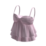 🍀Ruffle Lace Strap Tee (Cool Pink)